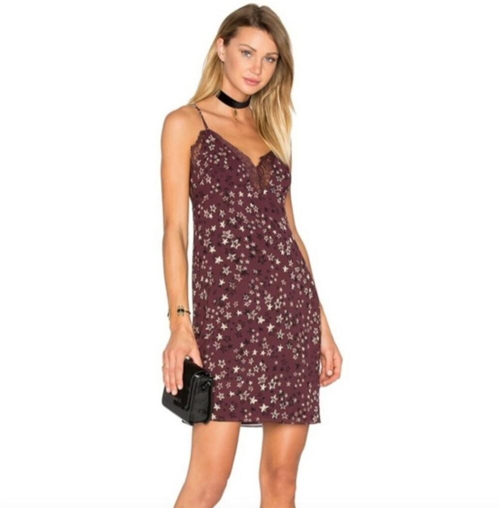 REVOLVE x House of Harlow Burgundy Stars Sleeveless V-Neck Slip Dress Sz S Small